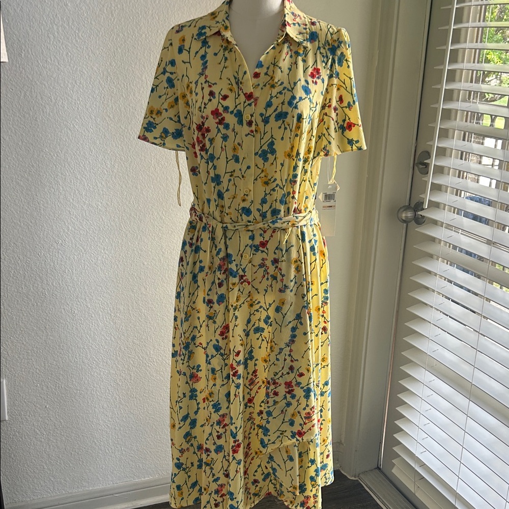 London Times Yellow Floral Shirtwaist Midi Dress